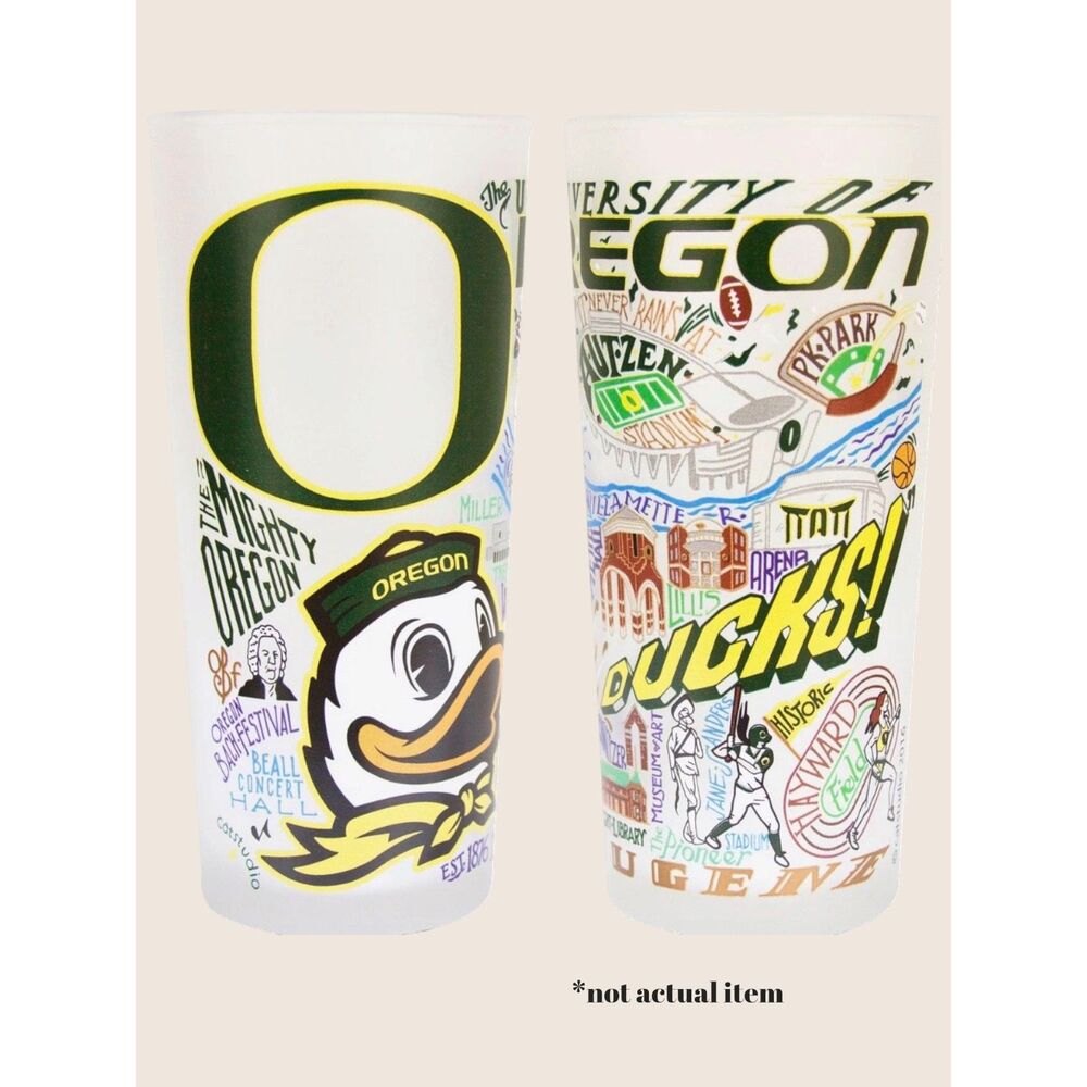 🦆 UNIVERSITY OF OREGON DUCKS EUGENE AUTZEN STADIUM CATSTUDIO FROSTED GLASS 15oz